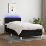 vidaXL Boxspring met matras en LED stof zwart 90x200 cm, 90 cm, Eenpersoons, Verzenden, Zwart