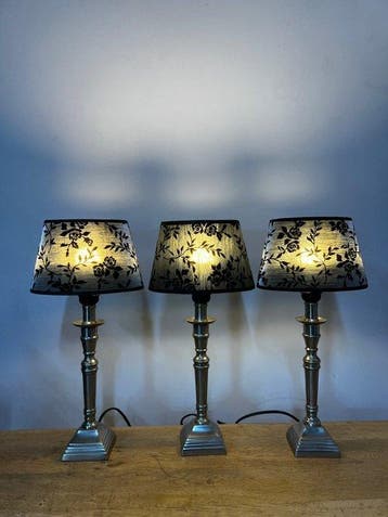Tafellamp (3) - Zilverlook tafel lampen lot van drie -