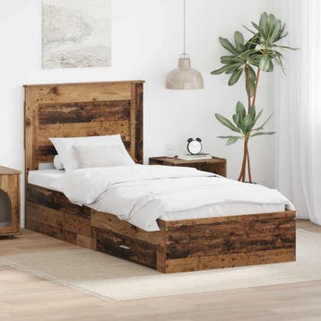 vidaXL Bedframe met lade met hoofdeinde met opslag Bewerkt, Verzenden, Nieuw, Bruin, Hout