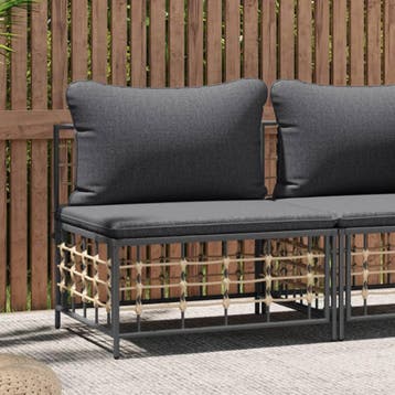 vidaXL Tuinmiddenbank met donkergrijze kussens poly rattan, Verzenden, Nieuw