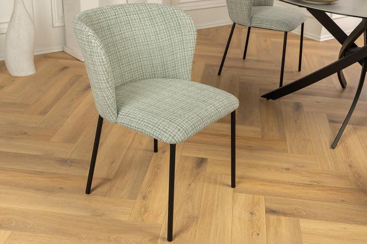 Design stoel LYON groen-roze geruite bouclé zwarte metalen, Huis en Inrichting, Stoelen, Ophalen of Verzenden