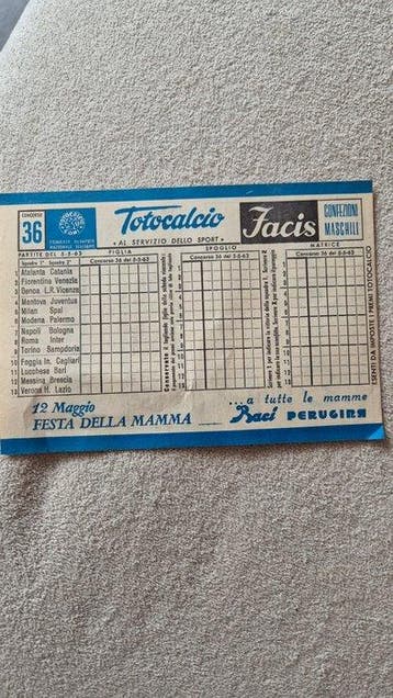 1960 - Kaartjes van de Totocalcio uit de vroege jaren, Nieuw