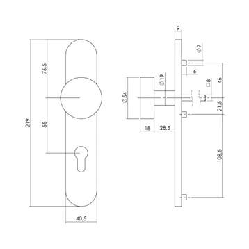 Intersteel Knop op langschild profielcilindergat 55mm - RVS, Verzenden, Nieuw