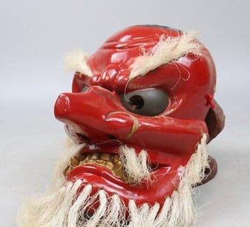 Vintage Japanse uitgehakt houten masker - Sarutahiko / Tengu