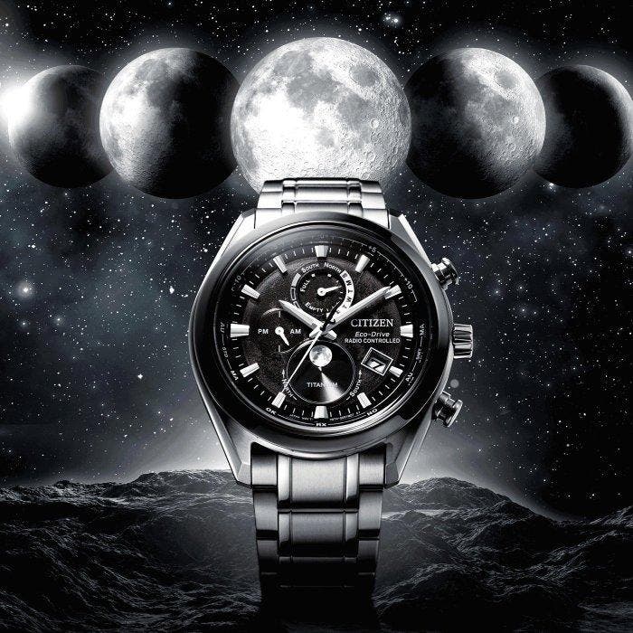 Citizen - Moonphase Tsuki Yomi - Radiocontrollato Titanio -, Sieraden, Tassen en Uiterlijk, Horloges | Heren