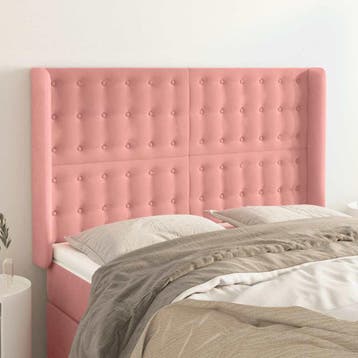 vidaXL Hoofdbord met randen 147x16x118/128 cm fluweel roze, Verzenden, Nieuw, Stof