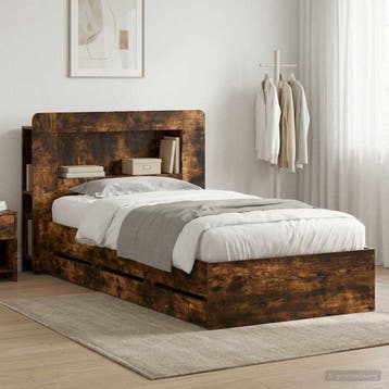 vidaXL Bedframe met opslag Gerookt eiken 90 x 190 cm Bewerkt, Huis en Inrichting, Slaapkamer | Bedden, Verzenden, Nieuw, Bruin