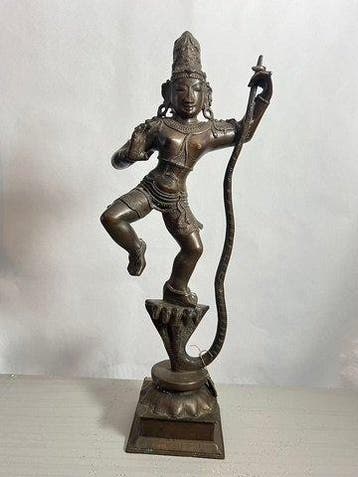 Aziatisch bronzen beeld van een dansende Krishna met slang –, Antiek en Kunst