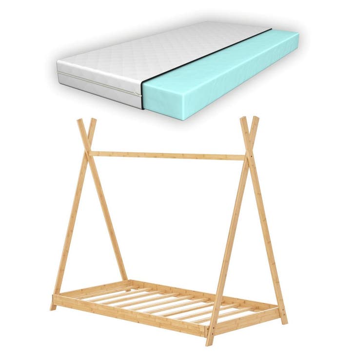 [en.casa] Kinderbed Vimpeli tipi met matras bamboe 70x140 cm, Kinderen en Baby's, Kinderkamer | Bedden, Verzenden