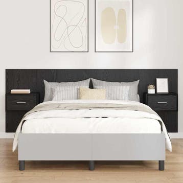 vidaXL Hoofdbord Met Kast met lade 3 pcs Zwart Eiken Bewerkt, Verzenden, Nieuw, Zwart, Hout