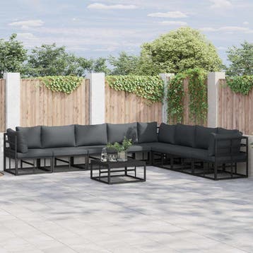 vidaXL Tuinbankenset 9 st Zwart Aluminium, Verzenden, Nieuw, Aluminium, Meer dan 8 zitplaatsen
