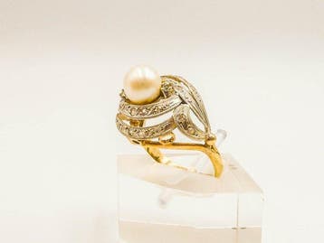 Ring - 18 karaat Geel goud Parel, Nieuw