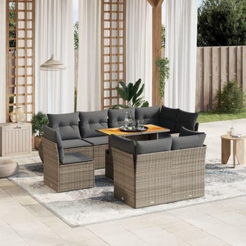 vidaXL 9-delige Loungeset met kussens poly rattan grijs, Verzenden, Nieuw, Loungeset