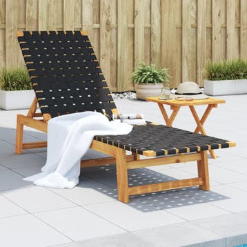 vidaXL Ligbed met tafel massief acaciahout en stof zwart, Verzenden, Nieuw