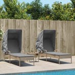 Ligbedden 2 st met luifels en tafel poly rattan beige, Verzenden, Nieuw