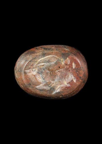 Sasanian Brown Hardstone Stempel met liggende viervoeter, Antiek en Kunst