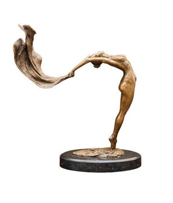 Beeld, Large Bronze Scarf Dancer - 38 cm - Brons, Marmer -