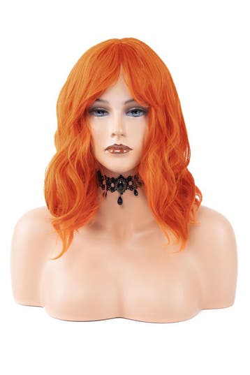 KIMU® Luxe Oranje Rode Pruik Curtain Bangs Pony Schouderleng, Kleding | Dames, Ophalen of Verzenden, Nieuw, Carnaval