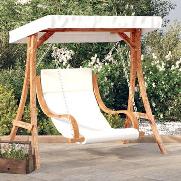 vidaXL Schommelstoel met kussen en luifel massief vurenhout, Verzenden, Nieuw, Hout