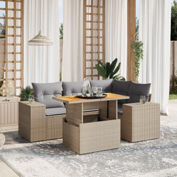 vidaXL 5-delige Loungeset met kussens poly rattan beige, Verzenden, Nieuw, Loungeset