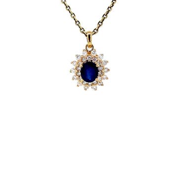 Gouden entourage hanger met diamant en saffier 14 karaat*, Verzenden, Zo goed als nieuw, Goud