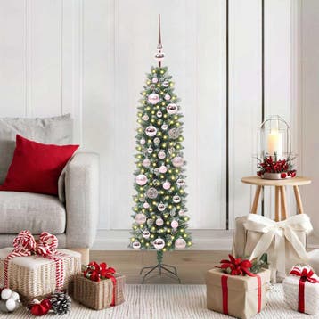 vidaXL Kunstmatige slanke kerstboom Groen en Wit 120 cm, Diversen, Verzenden, Nieuw