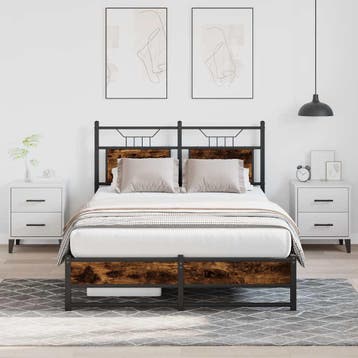 vidaXL Bedframe zonder matras hout gerookt eikenkleurig, Bruin, Verzenden, Nieuw, Twijfelaar