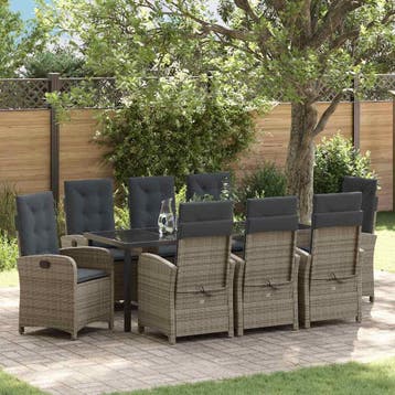 vidaXL Tuin eettafelset 9 st Grijs poly rattan, Verzenden, Nieuw, Rotan, Meer dan 8 zitplaatsen