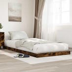 vidaXL Vloer bedframe Gerookt eiken 90 x 200 cm Bewerkt hout, Verzenden, Nieuw, Bruin, Hout