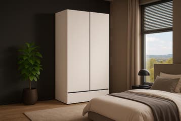 Kledingkast Crotone - Wit - 2-Deurs met Lade, Huis en Inrichting, Kasten | Kledingkasten, Nieuw, Met lade(s)