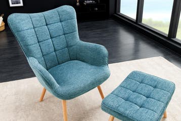 Moderne fauteuil SCANDINAVIA blauw getextureerde massief, Ophalen of Verzenden, Nieuw