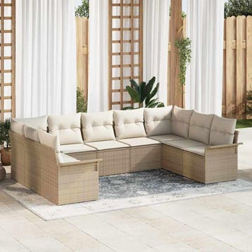 vidaXL Tuin Sofa Set 9 st Beige poly rattan, Verzenden, Nieuw, Meer dan 8 zitplaatsen