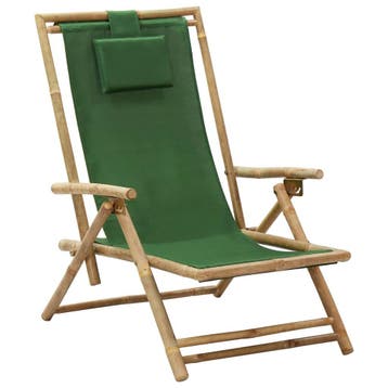 vidaXL Opklapbare ligstoel van groen bamboe en stof, Tuin en Terras, Tuinstoelen, Verzenden, Nieuw, Hout