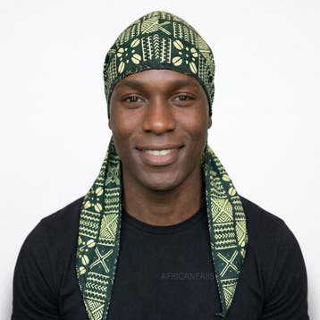 Durag / Du-rag / Do-rag / Bandana - Unisex - Groen Bogolan, Hobby en Vrije tijd, Stoffen en Lappen, Ophalen of Verzenden, Nieuw