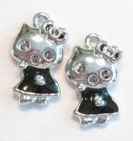 5 x Metalen hanger hello kitty zilver met zwarte epoxy 23 mm, Ophalen of Verzenden, Nieuw, Bedel
