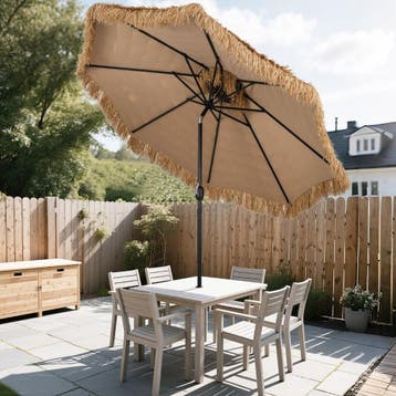 2dekans | Coast 299 cm Rieten Tiki Parasol Hawaii Dubbeldeks, Ophalen of Verzenden, Zo goed als nieuw