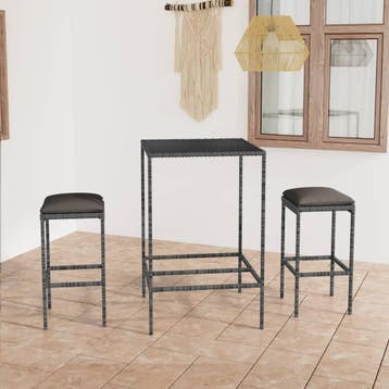 vidaXL 3-delige Tuinbarset met kussens poly rattan grijs, Tuin en Terras, Verzenden, Nieuw, 2 zitplaatsen