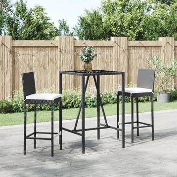 vidaXL 3-delige Tuinbarset met kussens poly rattan zwart, Verzenden, Nieuw, 2 zitplaatsen