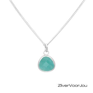 925 sterling zilveren ketting met amazoniet hanger, Verzenden, Nieuw, Zilver