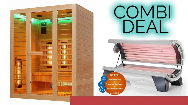Infrarood Sauna RedSun + Zonnebank Hapro UV+Collageen, Sport en Fitness, Sauna, Infrarood, Complete sauna, Nieuw, Ophalen of Verzenden