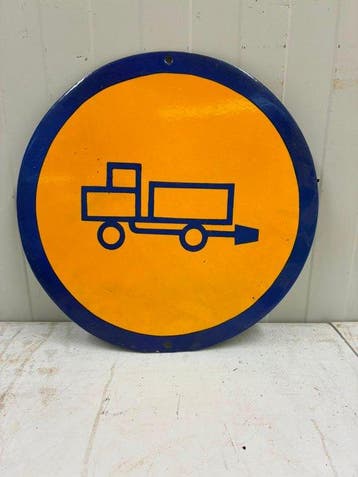 Vintage vrachtwagen verkeersbord – rond metalen bord –, Antiek en Kunst