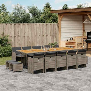 vidaXL 15-delige Tuinset met kussens poly rattan grijs, Verzenden, Nieuw, 4 zitplaatsen, Tuinset