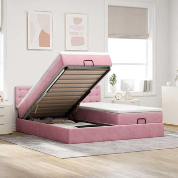 vidaXL Ottoman bed met matrassen 180x200cm fluweel roze, Eenpersoons, Verzenden, Nieuw, 80 cm