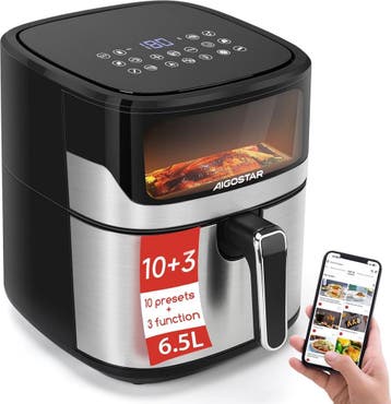 Airfryer XXL - heteluchtfriteuse - 6.5L - 1600W - Zwart, Verzenden, Zo goed als nieuw