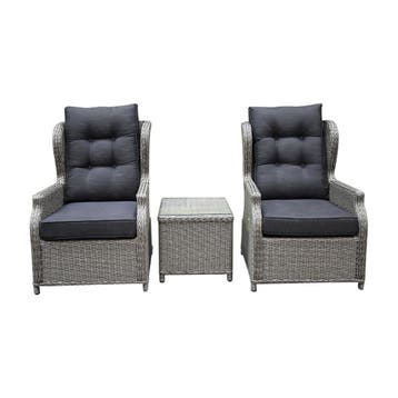 Toscane XL lounge balkonset verstelbaar 3-delig grijs, Tuin en Terras, Ophalen of Verzenden, Nieuw, Wicker