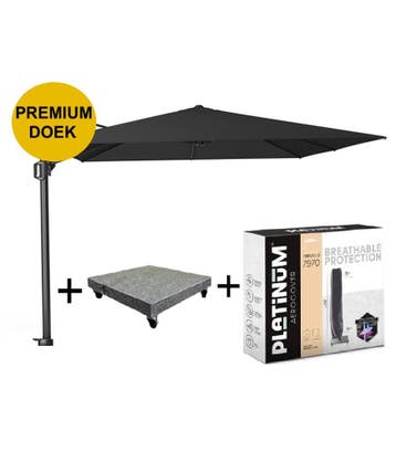 Challenger T1 premium zweefparasol 300x300 cm faded black, Ophalen of Verzenden, Nieuw