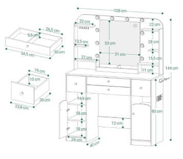 Kaptafel met LED Spiegel en Stopcontact met Opbergruimte, Huis en Inrichting, Tafels | Kaptafels, Verzenden, Nieuw