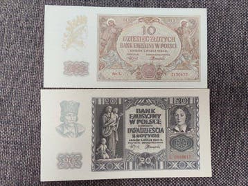 Polen. - 10 and 20 Zlotych 1940 - Pick 94 and 95 (Zonder