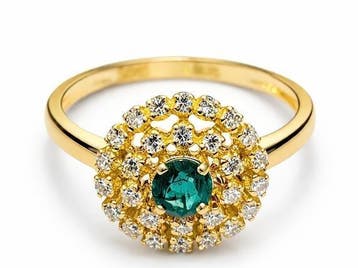 Ring - 18 karaat Geel goud, goud - 1.08ct. tw. Smaragd -, Sieraden, Tassen en Uiterlijk, Ringen, Nieuw