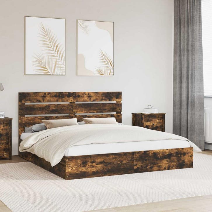 vidaXL Opslag bed met lade Gerookt eiken 180 x 200 cm, Huis en Inrichting, Slaapkamer | Bedden, Bruin, Nieuw, Hout, Verzenden